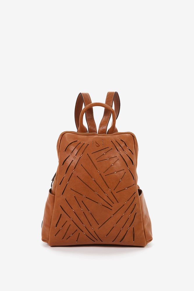 Abbacino Mochila de mujer en piel troquelada cognac Rebajas de fin de temporada