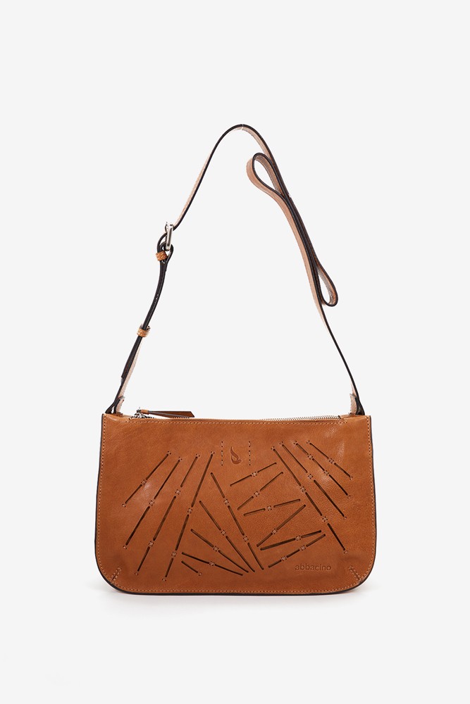 Abbacino Bandolera de mujer en piel troquelada cognac Precio ultrabajo