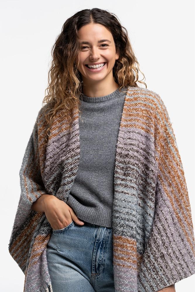 Abbacino Poncho con estampado a rayas y flecos azul Ofertas