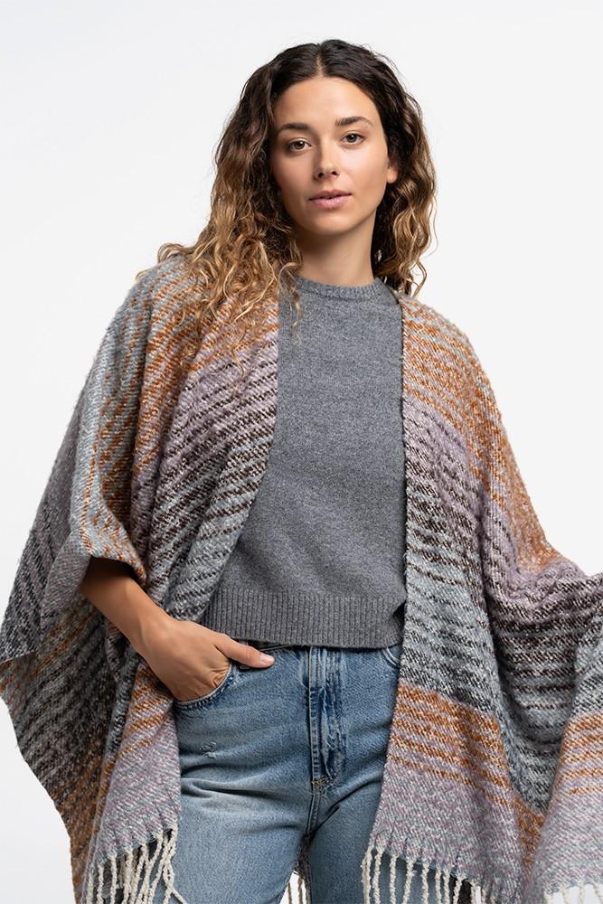 Abbacino Poncho con estampado a rayas y flecos azul Ofertas