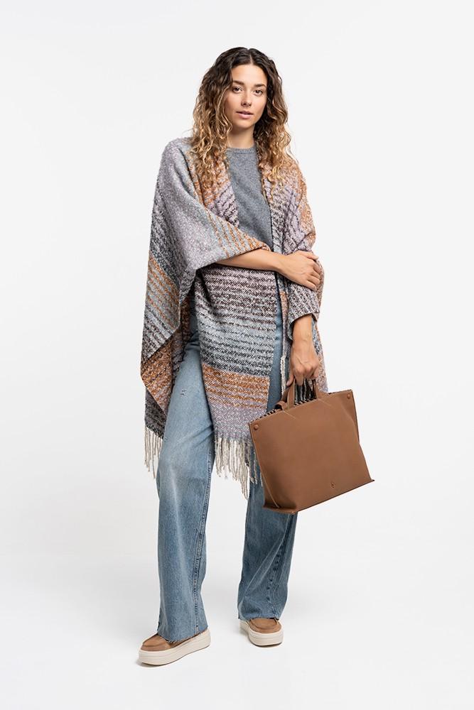 Abbacino Poncho con estampado a rayas y flecos azul Ofertas
