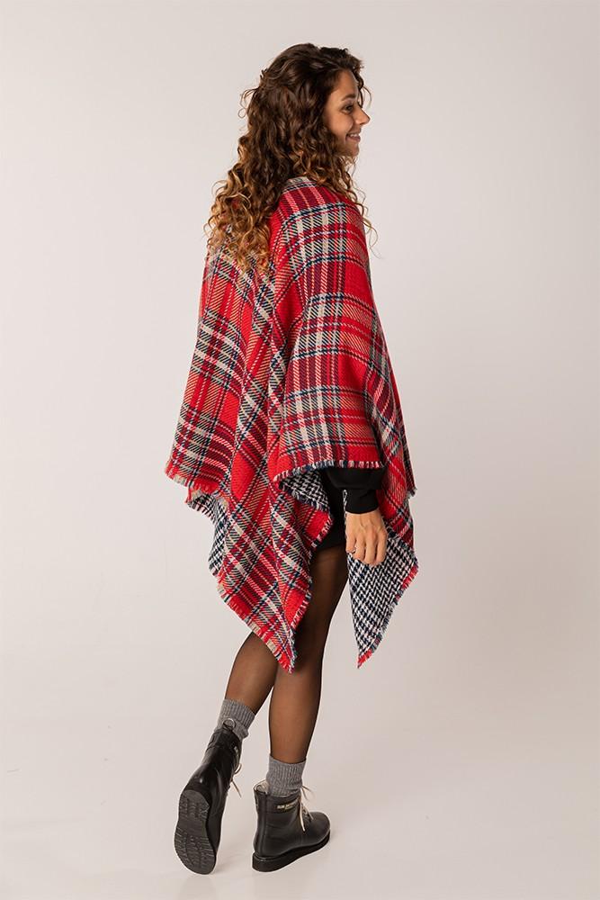 Abbacino Poncho de mujer reversible en rojo y azul Venta caliente