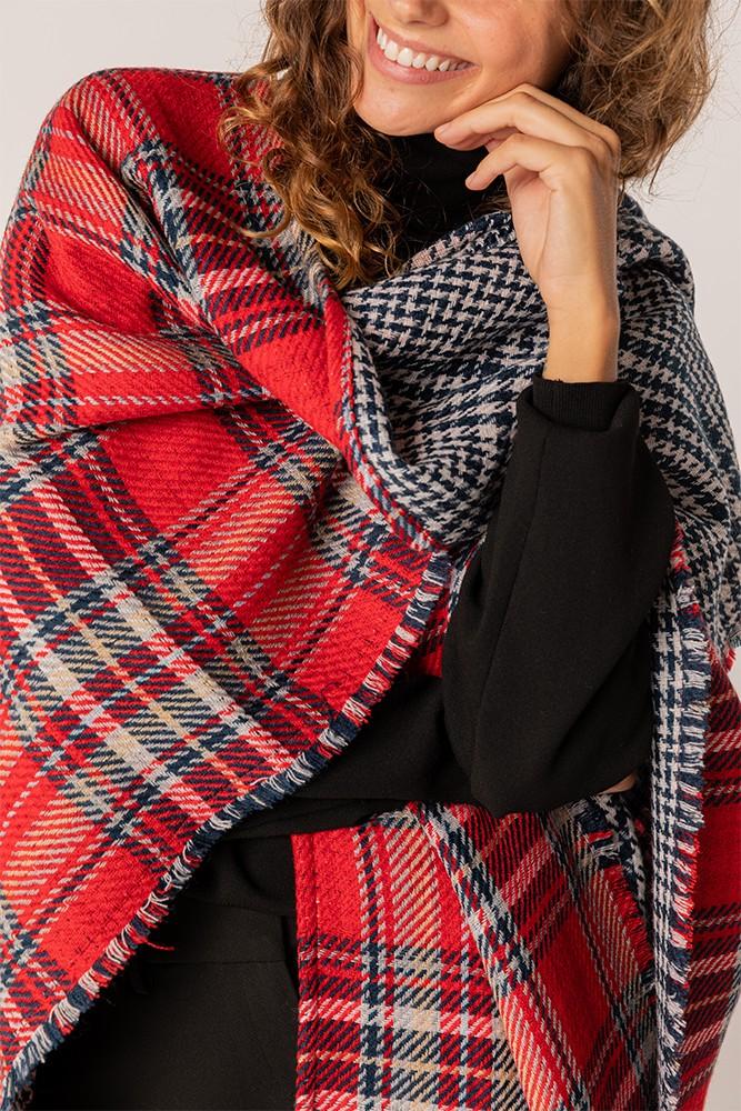 Abbacino Poncho de mujer reversible en rojo y azul Venta caliente