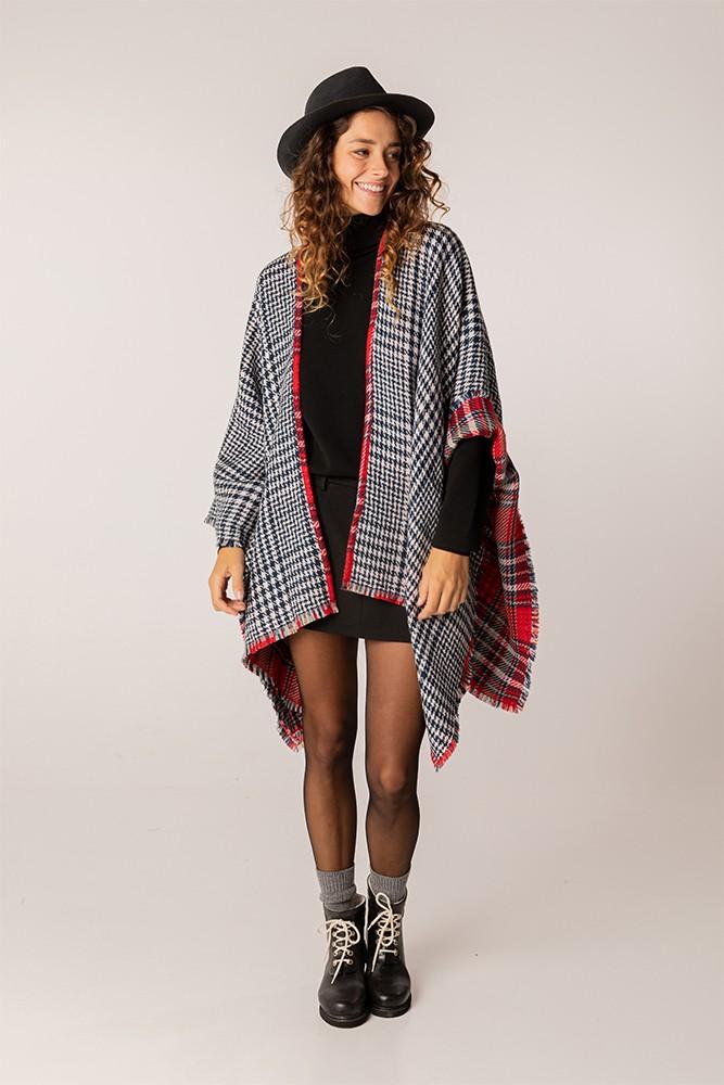 Abbacino Poncho de mujer reversible en rojo y azul Venta caliente