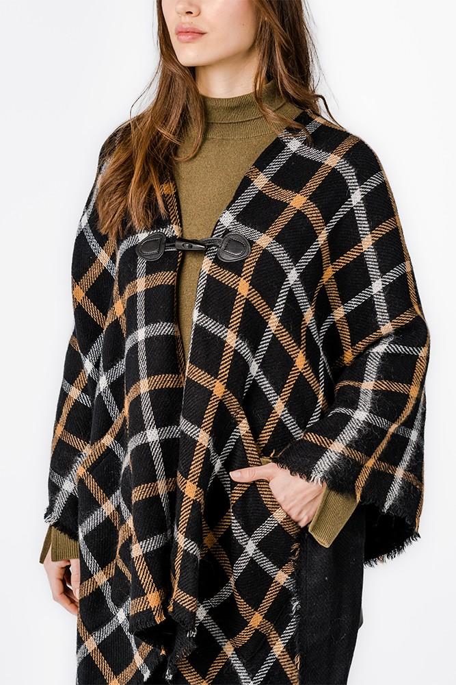 Abbacino Poncho con estampado a cuadros negro Gran oferta