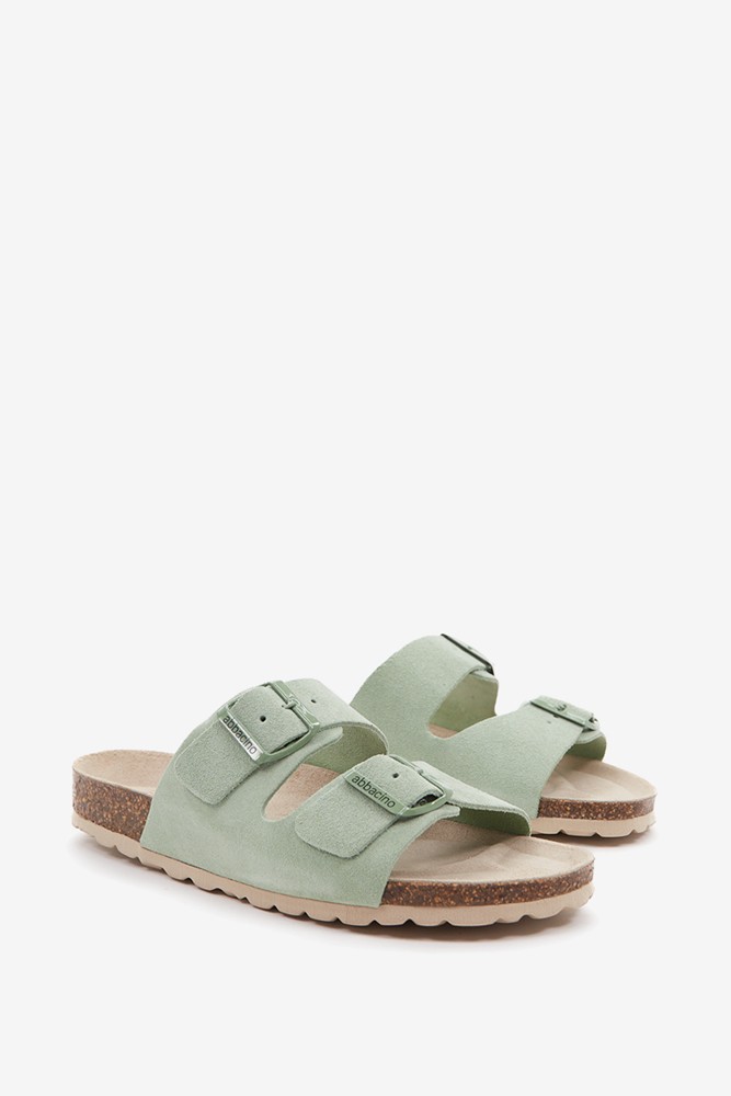 Abbacino Sandalia plana de mujer de serraje en verde Oferta exclusiva