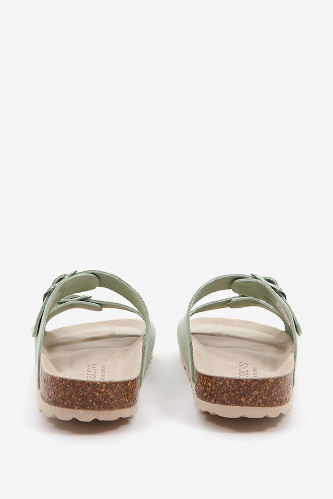 Abbacino Sandalia plana de mujer de serraje en verde Oferta exclusiva