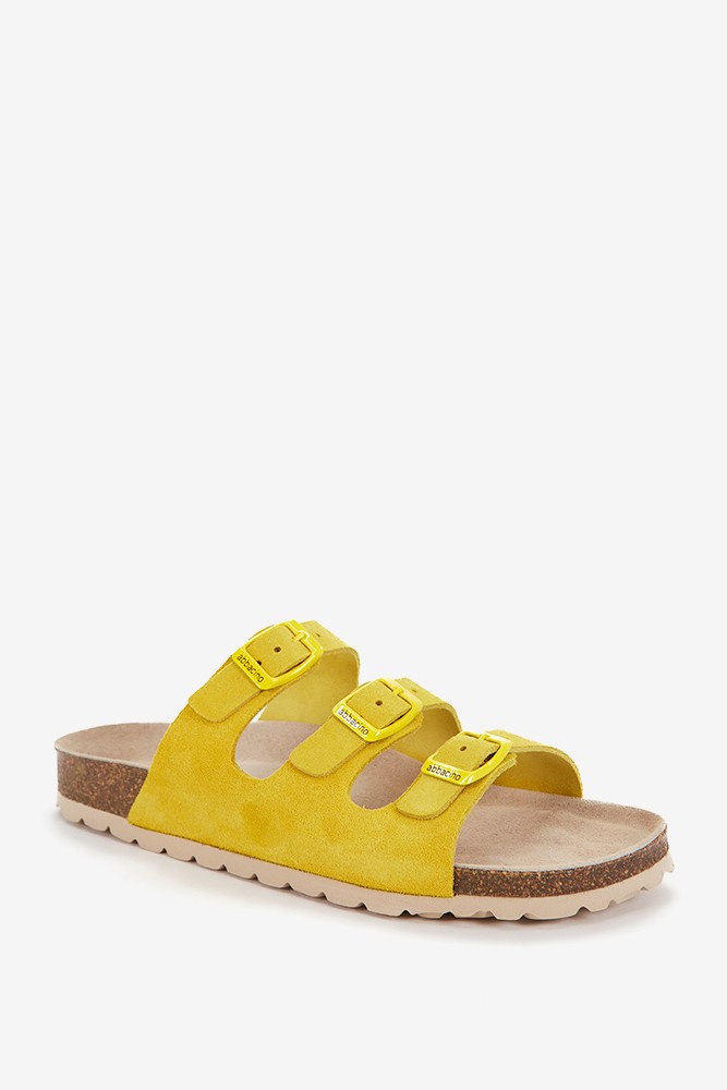 Abbacino Sandalia plana de mujer de piel y triple hebilla en amarillo Descuento por venta flash