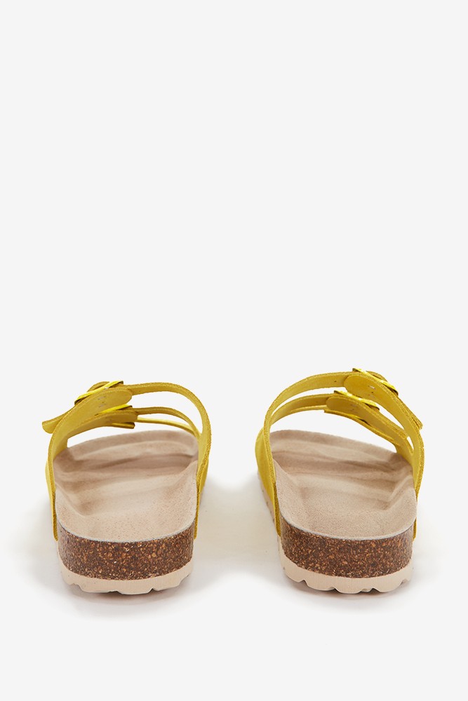 Abbacino Sandalia plana de mujer de piel y triple hebilla en amarillo Descuento por venta flash
