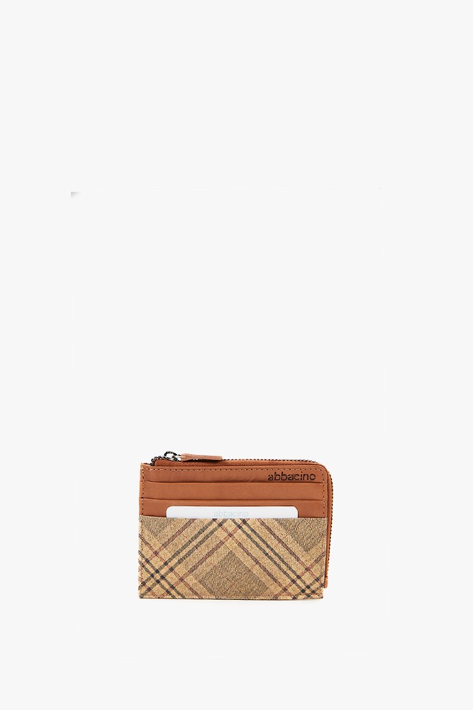 Abbacino Monedero-tarjetero de mujer de piel con print a cuadros cognac