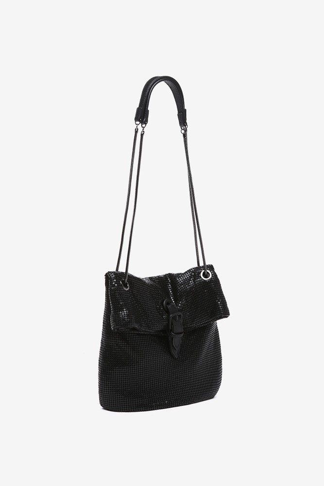 Abbacino Bolso media luna en malla metálica negra