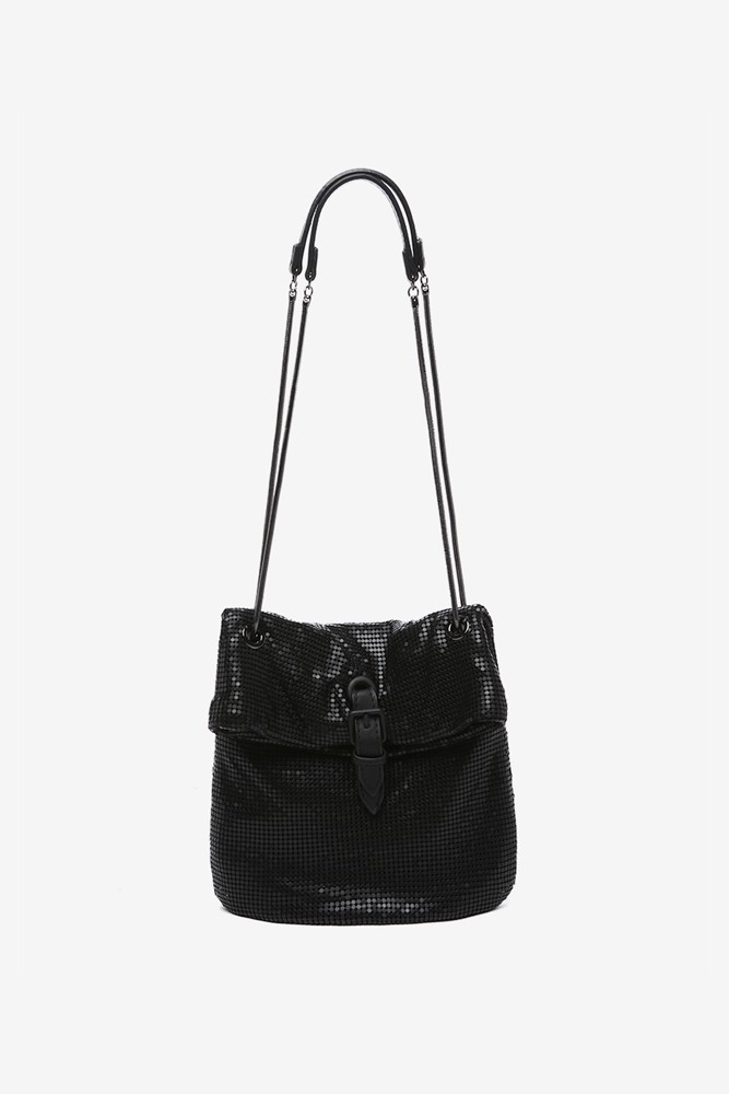 Abbacino Bolso media luna en malla metálica negra Gran oferta