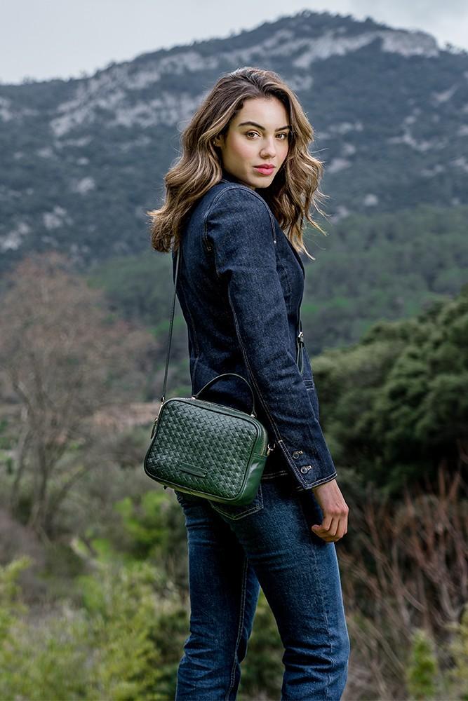 Abbacino Bandolera de piel trenzada en verde Oferta especial