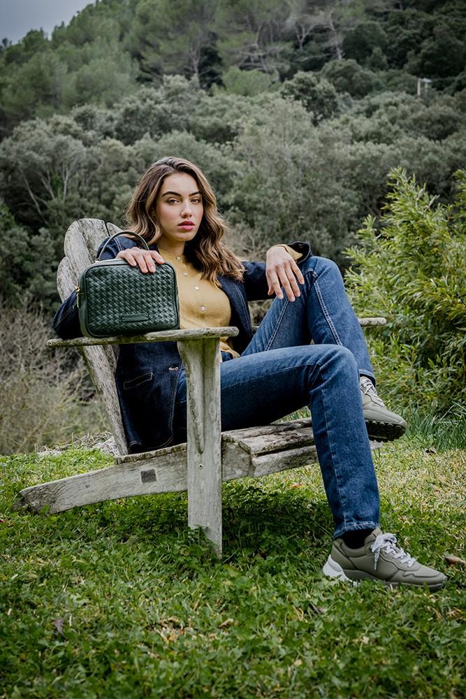 Abbacino Bandolera de piel trenzada en verde Oferta especial