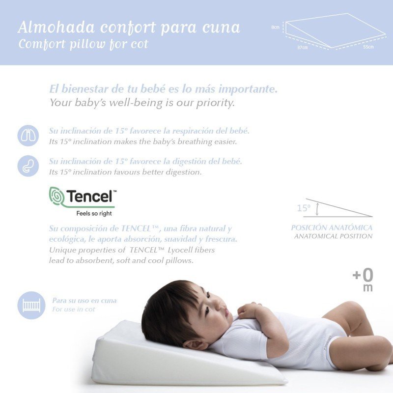 ﻿Cambrass ALMOHADA CONFORT CUNA 55x37x8.5 CM LISO E BLANCO Tienda de fábrica