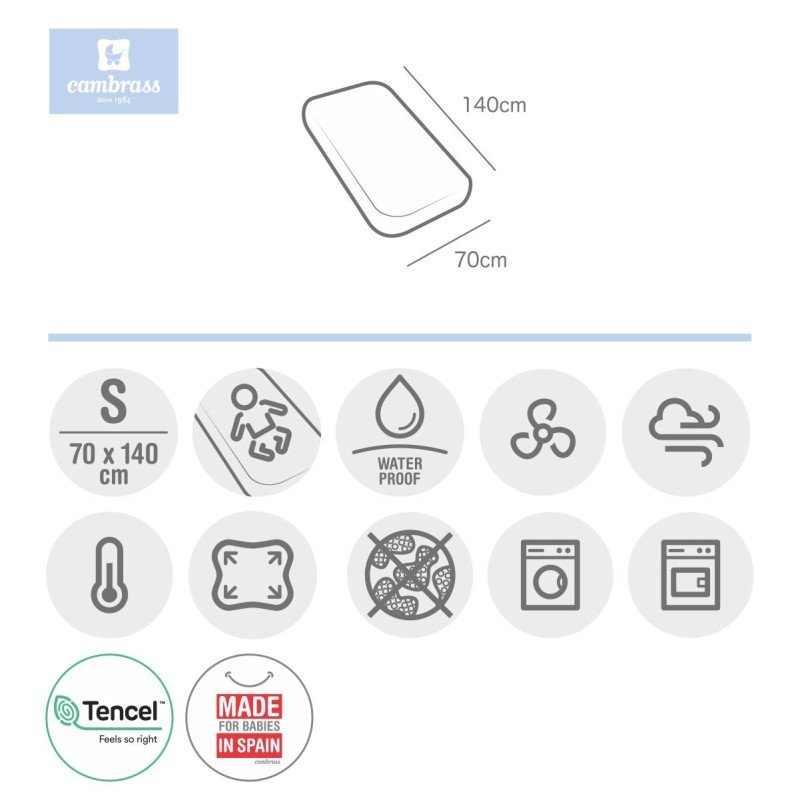 Cambrass BAJERA AJUST.IMPER.TENCEL-C.70 70x140x19 CM LISO E BLANCO Outlet online