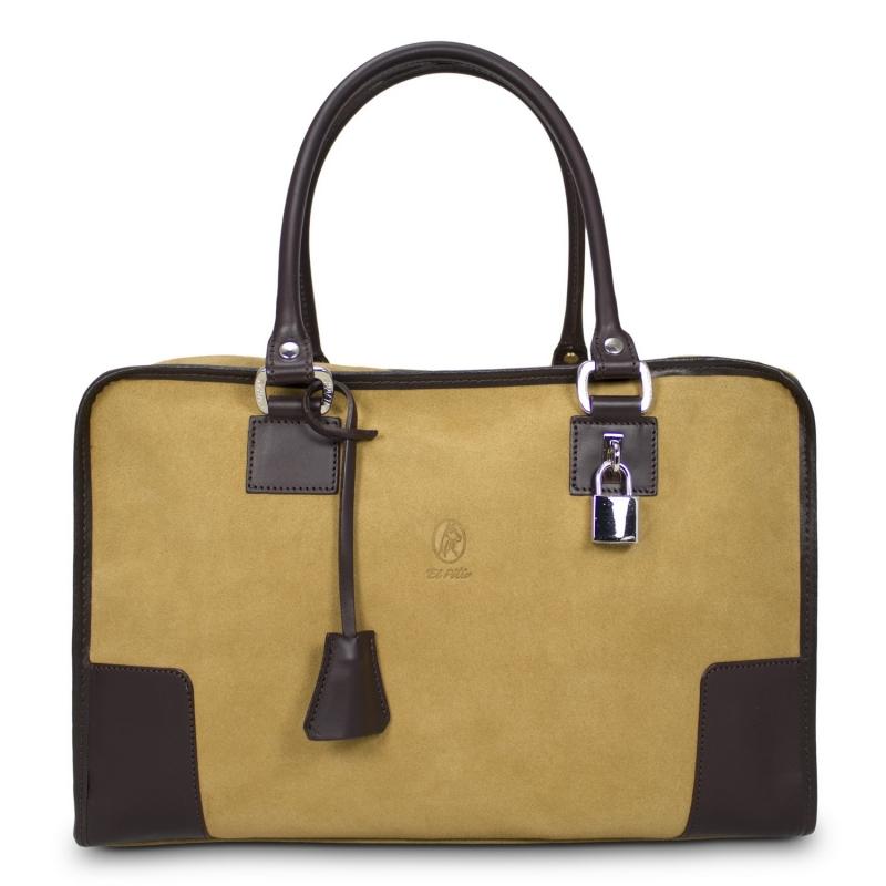 El potro Bolso Bowling mujer en piel vacuno color camel - Caza Precio ultrabajo