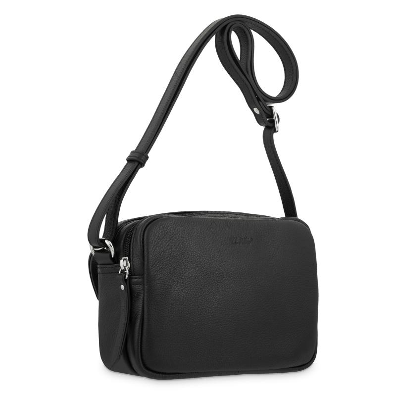 El potro Bolso bandolera pequeño 3 cremalleras piel vacuno color negro-E L P O T R O Outlet online