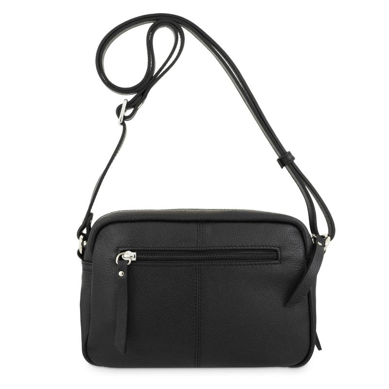 El potro Bolso bandolera pequeño 3 cremalleras piel vacuno color negro-E L P O T R O Outlet online