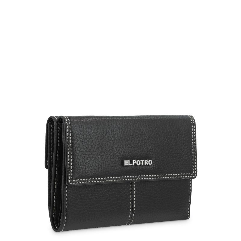 El potro Cartera solapa mujer en piel vacuno color negro- Floater En oferta