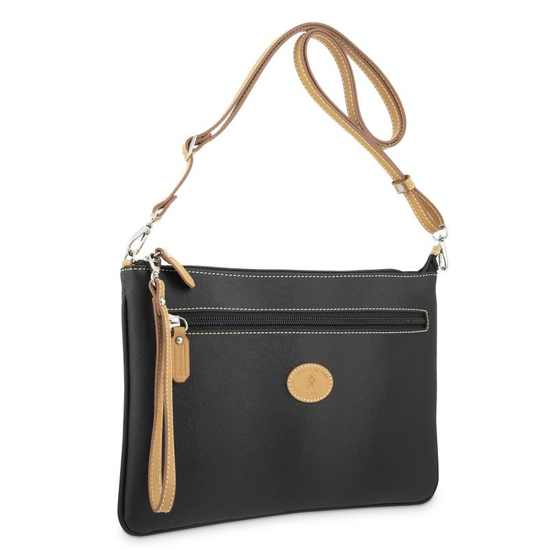 El potro Bolso Bandolera mujer en lona y piel vacuno color negro-Base Rebajas de fábrica
