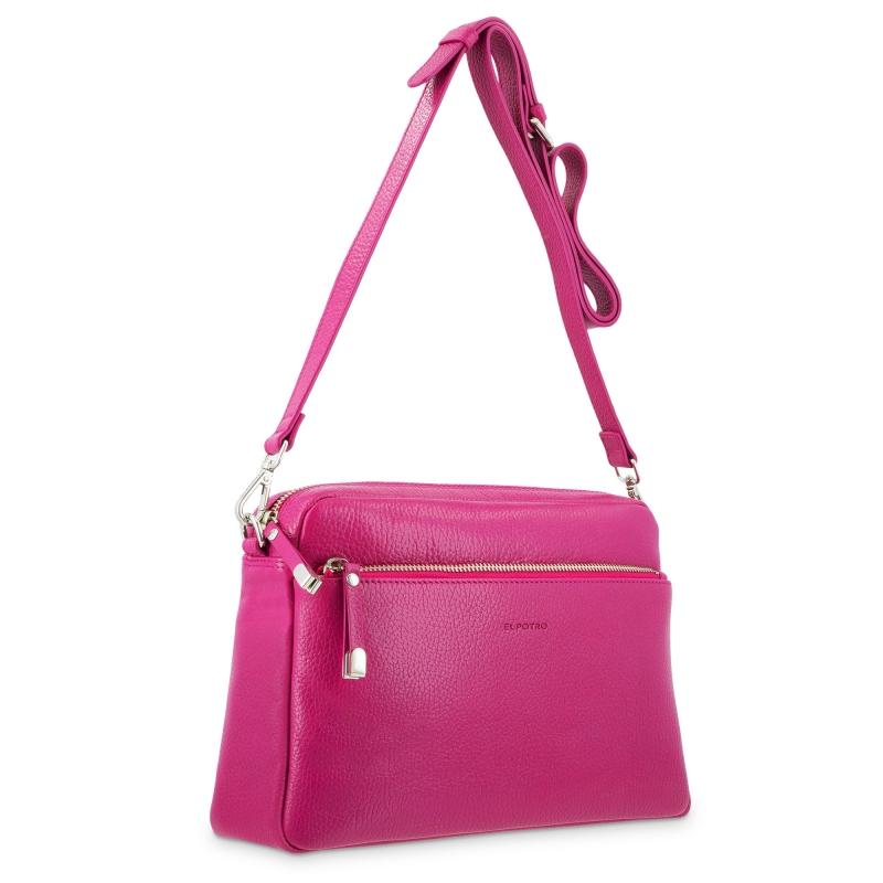 El potro Bolso bandolera 3 cremalleras piel vacuno color rosa -Iris Liquidación