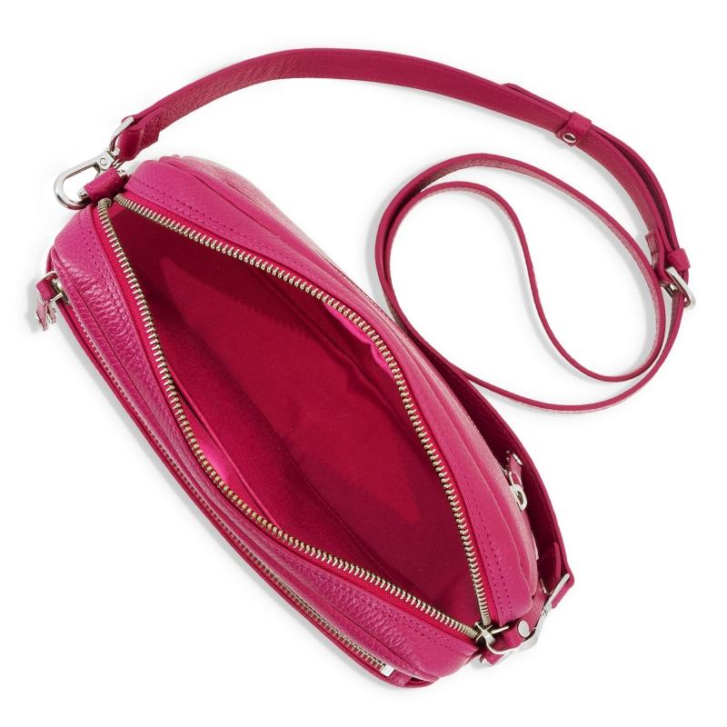 El potro Bolso bandolera 3 cremalleras piel vacuno color rosa -Iris Liquidación