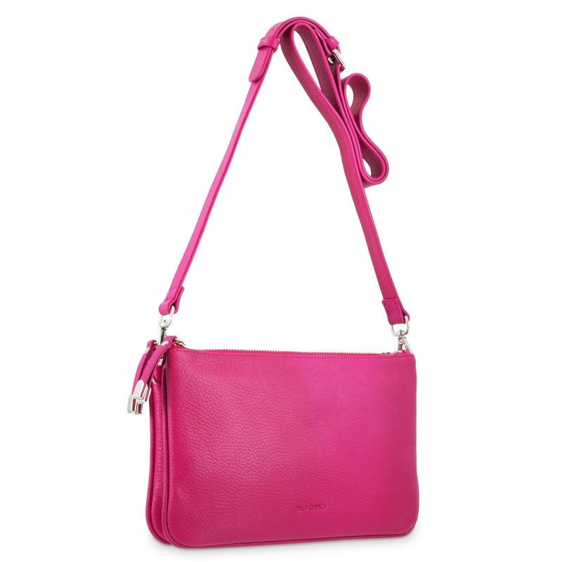 El potro Bolso bandolera pequeño 2 cremalleras piel vacuno color rosa-Iris Envío internacional gratuito