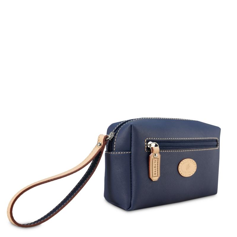 El potro Bolsa monedero mujer en lona y piel vacuno color azul- Base Descuento