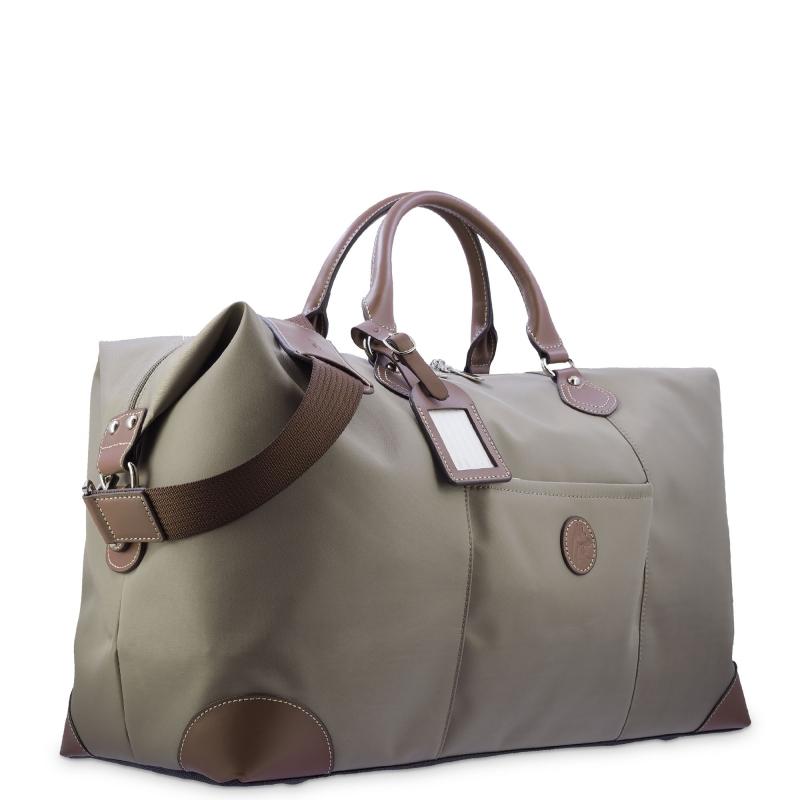 El potro Bolso de viaje unisex en lona taupe y piel vacuno color cuero-Paris Mejor oferta