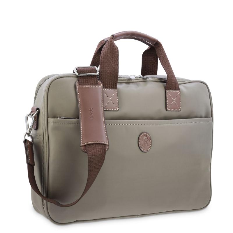 El potro Carpeta bolso unisex en lona taupe y piel vacuno color cuero-Paris ÚLTIMAS EDICIONES