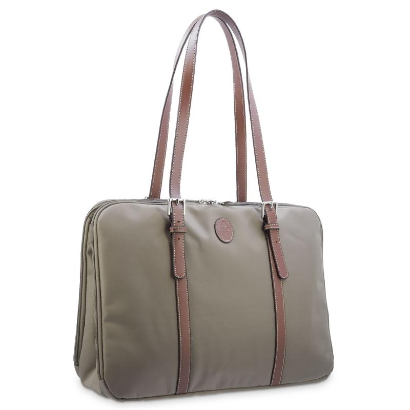 El potro Bolso carpeta en lona taupe y piel vacuno color cuero-Paris Último día