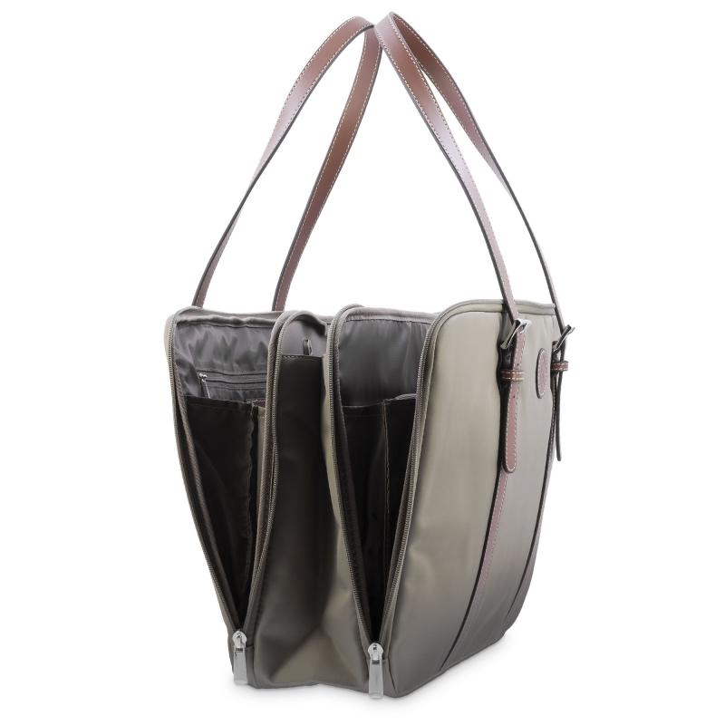El potro Bolso carpeta en lona taupe y piel vacuno color cuero-Paris Último día
