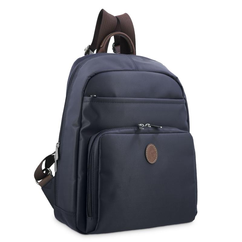 El potro Mochila unisex en lona azul y piel vacuno cuero-Paris Precio de fábrica