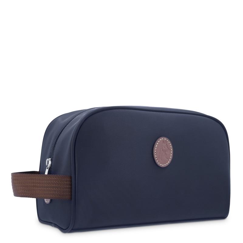 El potro Bolsa de aseo unisex en lona azul y piel vacuno color cuero-Paris Solo hoy