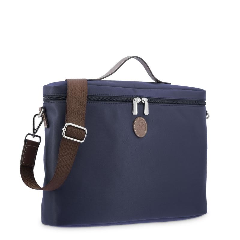 El potro Carpeta unisex en lona azul y piel vacuno color cuero-Paris Solo queda un día
