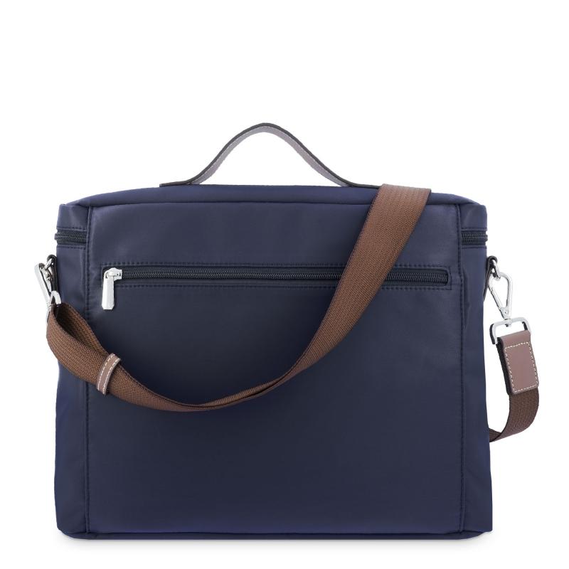 El potro Carpeta unisex en lona azul y piel vacuno color cuero-Paris Solo queda un día