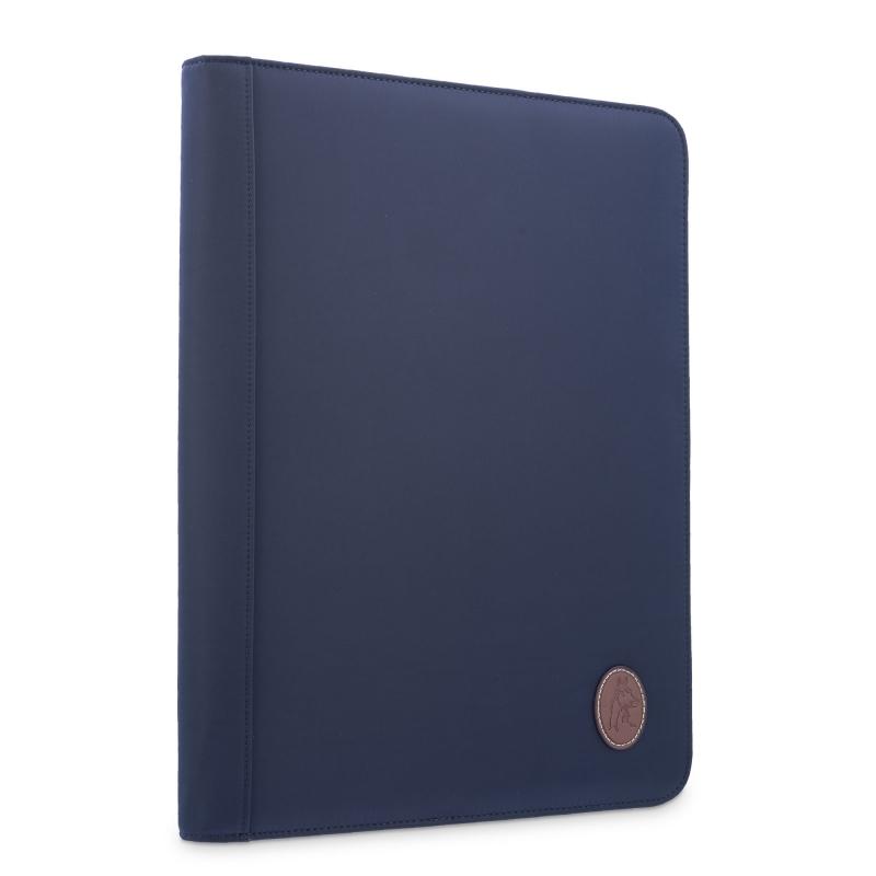 El potro Porta documentos unisex en lona azul y piel vacuno color cuero-Paris Superdescuento