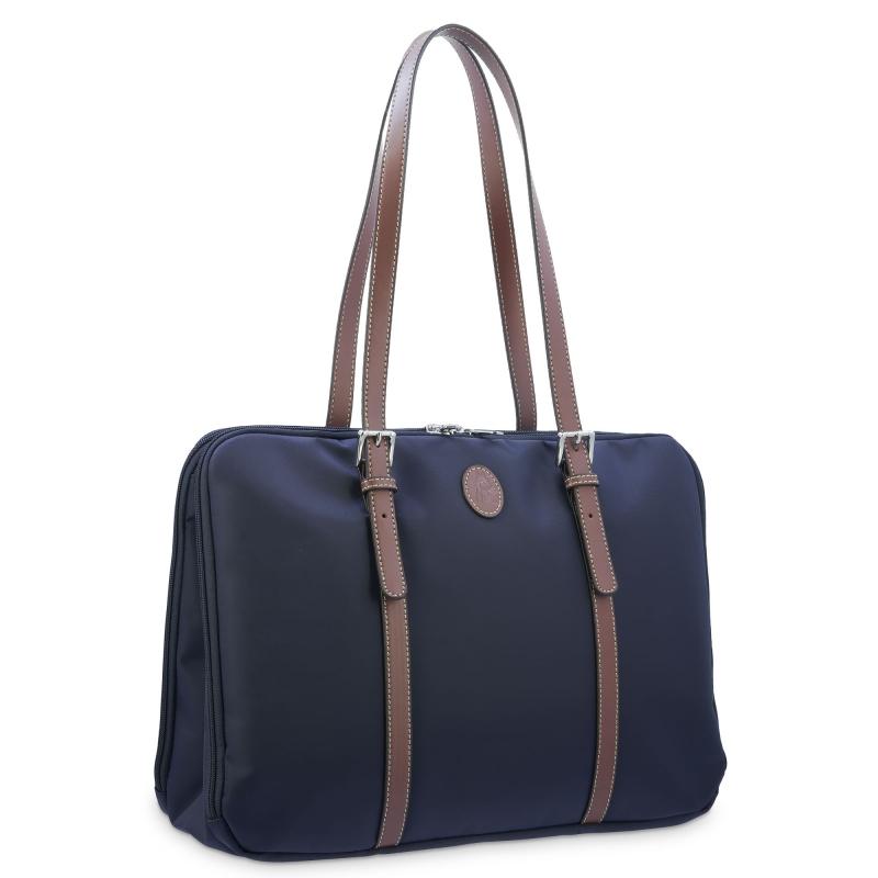 El potro Bolso carpeta en lona azul y piel vacuno color cuero-Paris Grandes descuentos