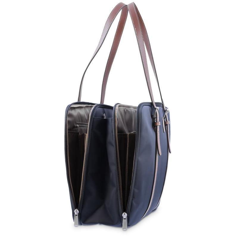 El potro Bolso carpeta en lona azul y piel vacuno color cuero-Paris Grandes descuentos