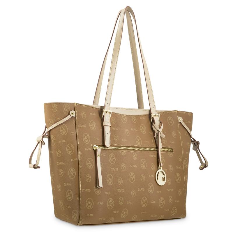 El potro Bolso shopper de lona cuero y piel vacuna cuero con logos-EL POTRO Última moda