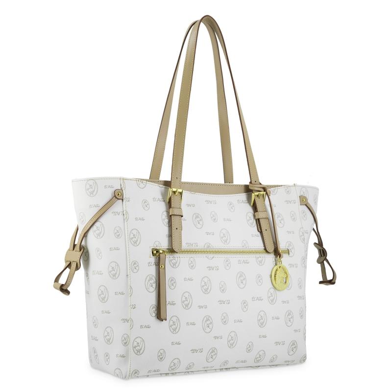 El potro Bolso shopper de lona blanco y piel vacuna cuero con logos-EL POTRO Descuento por venta flash