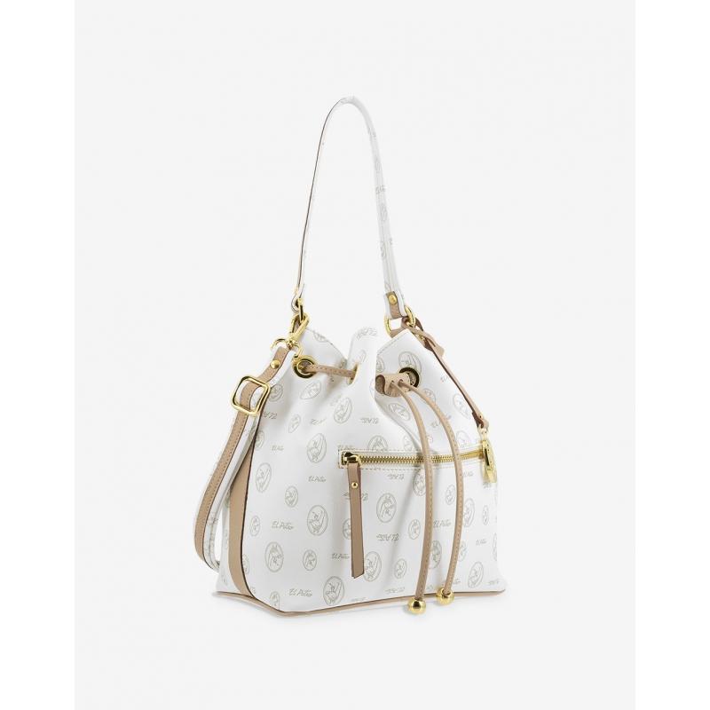 El potro Bolso saco mujer en lona blanco y piel vacuno cuero-Vintage Rebajas de fin de temporada