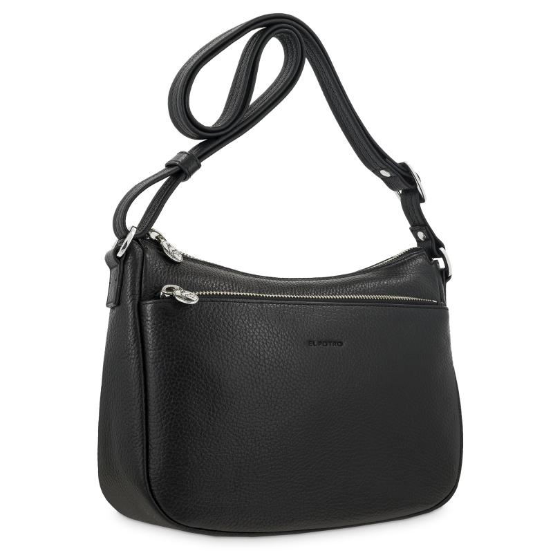 El potro Bolso góndola bandolera de 3 cremalleras mujer en piel vacuno color negro - I R I S Rebajas online