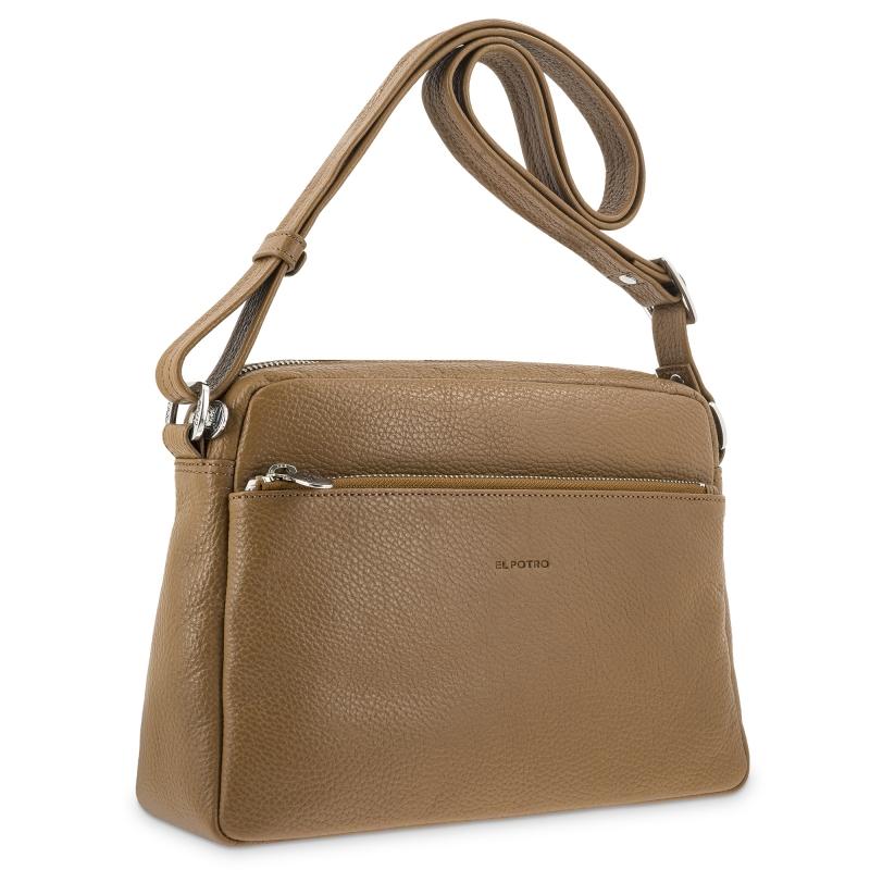 El potro Bolso bandolera grande de 3 cremalleras mujer en piel vacuno color cuero- I R I S Oferta especial