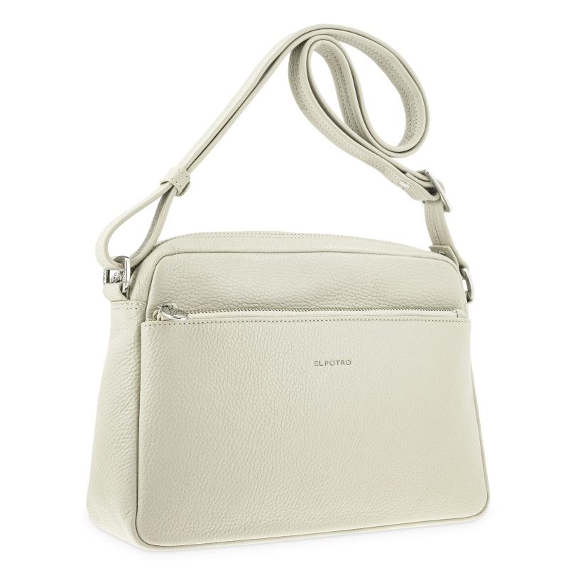 El potro Bolso bandolera grande de 3 cremalleras mujer en piel vacuno color beige- I R I S Envío gratis