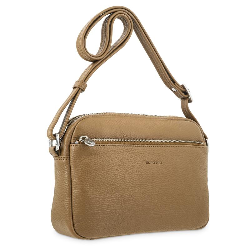 El potro Bolso bandolera mediano 3 cremalleras en piel vacuno color cuero - I R I S COMPRAR AHORA