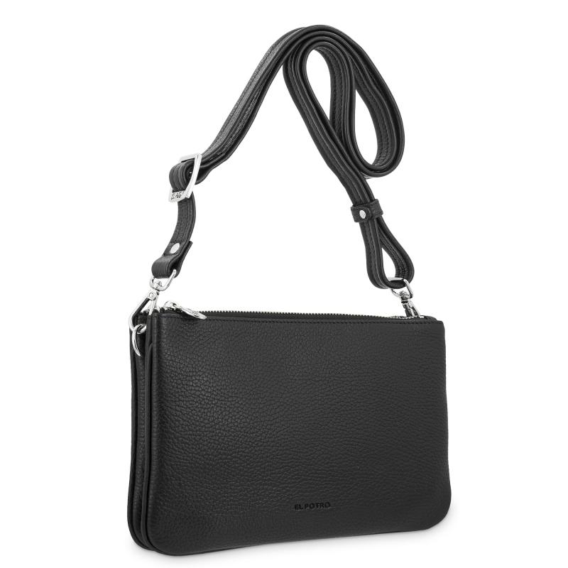 El potro Bolso bandolera pequeño 2 cremalleras piel vacuno color negro-I R I S Promoción trimestral