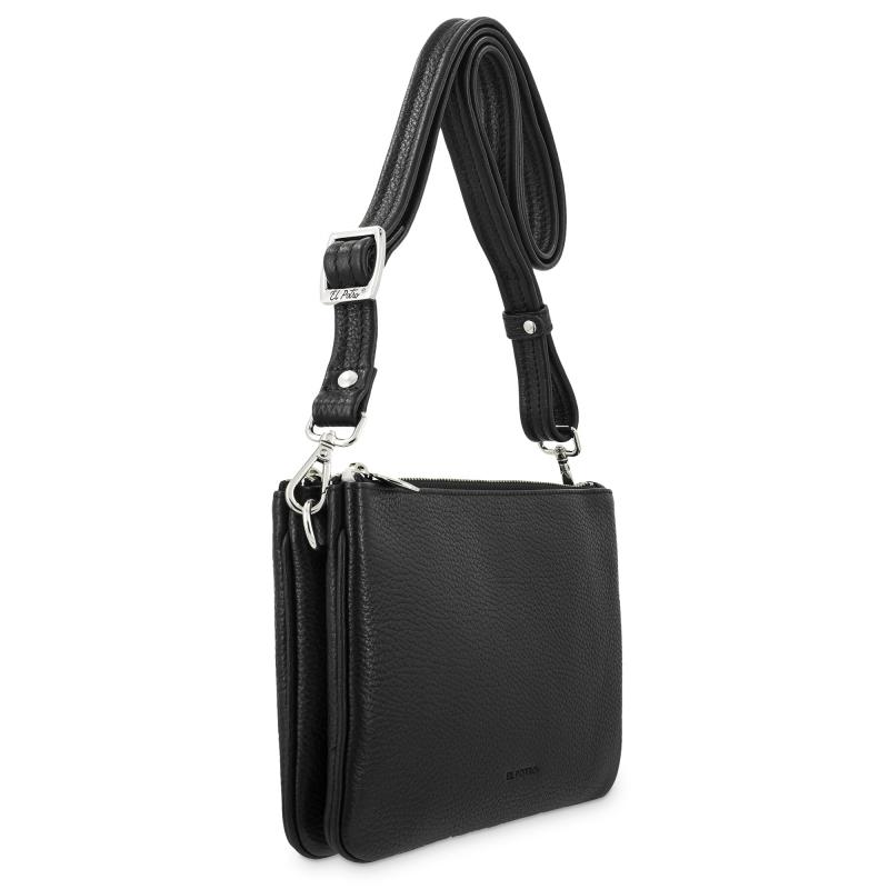 El potro Bolso bandolera pequeño 2 cremalleras piel vacuno color negro-I R I S Promoción trimestral