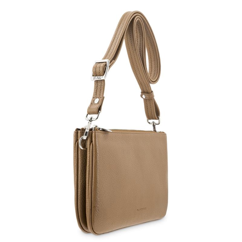 El potro Bolso bandolera pequeño 2 cremalleras piel vacuno color cuero-I R I S Solo queda un día